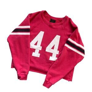 Free People Retro Brand Cropped Boxy Sweatshirt 44 Varsity Stripe Red Size M